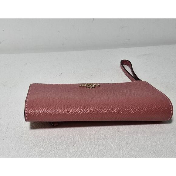 Coach Women's Flap Phone Wristlet Wallet in Cross grain Leather Mauve Pink - Picture 9 of 12